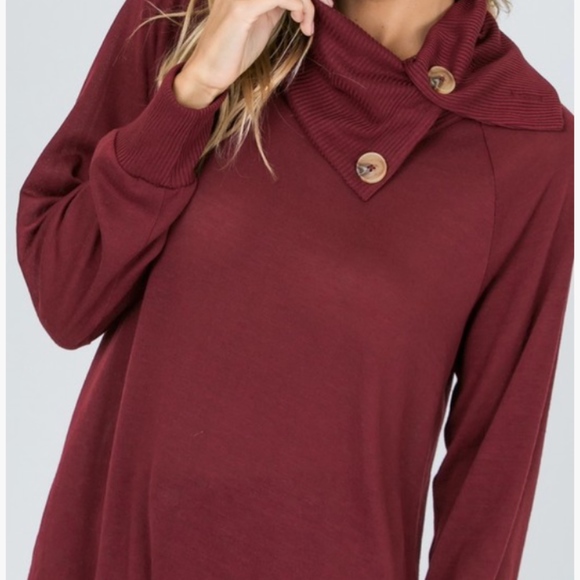 Cowl neck with button detail made in USA - Picture 2 of 7